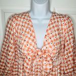 Greylin  Dorothy Eyelet Daisy Tie Front Gingham Dress Tiered Peach White S NWT Photo 4