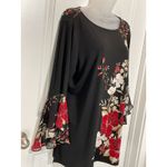 Susan Graver  Black Floral Bell Sleeve Blouse Top XL Shirt Blouse Career Work Photo 6