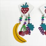 Vintage 1980s Colorful Metal Dangling Hanging Fruit Earrings Pierced Ears Red Photo 1