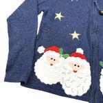 Tiara International Cardigan Sweater Women's Large Full‎ Zip Christmas Santa Blue Photo 3