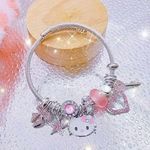 Hello Inspired Kitty Charm Bangle Bracelet Pink Photo 3