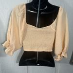 BCBGeneration  Women’s Yellow Smocked Puff Sleeve Crop Top Size Small NWT Photo 4