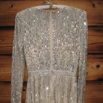 Mac Duggal  5923  Womens Cream Silver High Neck Long Sleeve A Line Mini Dress Photo 9