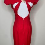 Vintage 80s Red Sexy Cutouts Sheath Dress Sz 2 Rhinestone Details Photo 1