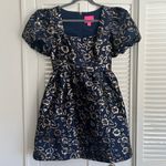 Lilly Pulitzer  KASSLYN DRESS Low Tide Navy Gold Puff Floral Brocade SIZE 6 Party Photo 2