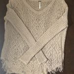 Free People  Tan Crew Neck Sweater with Intricate Knit Pattern Photo 3