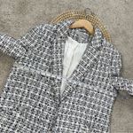 H&M Women’s Textured Tweed Speckled Blazer Jacket Fringe Lined in White Black 12 Photo 13