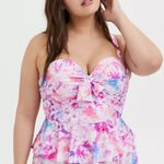 Torrid NWT  Underwire Tie Front Peplum Midkini Top Pink Tie Dye Size 1-D/DD Photo 0