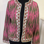 Sundance  Open front cardigan jacket Pink/Olive print. embroidered edging Size XS Photo 0