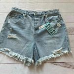 Ymi  Mom Fit High Rise Button Fly Distressed Frayed Light Denim Shorts 17… Photo 12