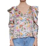 ZARA  Womens Cottagecore Spring V-Neck Puff Long Sleeve Floral Blouse Size‎ XS Photo 1