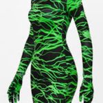 Green Lightning Turtleneck Long Sleeve Glove Party Mini Dress Size L Photo 1