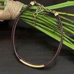 Lucky Brand Dark Brown Double Leather With Gold Bar Choker Necklace Photo 0