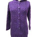 Aran Crafts Ireland Merino Wool Hooded Cable Knit Cardigan Purple XL NWOT Size XS Photo 0