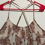 BKE Boutique Floral Handkerchief Hem Flowy Tank Beige Pink Blouse Brown Boho L Photo 5