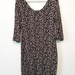 Papillon Blanc Dress Polka Dot Scoop Neck 3/4 Sleeve Black Brown Cream Sz XL EUC Photo 0