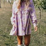Victoria's Secret  Pastel Pink Purple Plaid Flannel Button Up Long Sleeve Top Photo 0