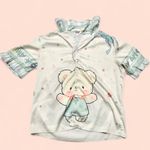 Women’s Kawaii Top Teddy Bear Ruffles Button Shirt Pajama Lounge size Small Photo 0