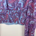 Jessica Simpson NWT‎  Laira Paisley Blouse Sz M Ruched Long Sleeve V Neck Cropped Photo 3