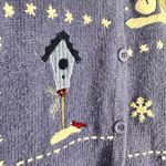 Croft & Barrow  Ramie Angora Snowman Embroidered Knit Cardigan Blue Sz Lg Holiday Photo 7