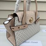 Michael Kors MK Carmen Medium Color-Block Logo Satchel -Buff Multi Photo 1