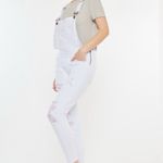 KanCan Women’s White Distressed Adjustable Stretch Overalls Size Medium Photo 3