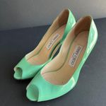 Jimmy Choo  | Seafoam Green Peep Toe Patent Leather Heels Sz 35.5 Photo 2