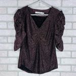 Bishop and Young Anthropologie  Bronze Metallic Ruched Puff Sleeve Blouse Size S Photo 1