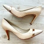 Elie Tahari  Snake Embossed Cap Toe Pointed Stiletto Heels | Ivory Size 37 1/2 Photo 1