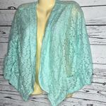 Cato  Size L Blue Geometric Lace Ruched Sleeve Open Front Jacket Cardigan Photo 1