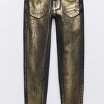 ZARA  Z1975 METALLIC SKINNY MID-RISE FOIL JEANS PANT FRAYED BLACK GOLD SIZE 4 NEW Photo 10