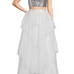 City Vibe NWT Sequin Spaghetti Strap Two-Piece Dress Silver/White Size 3 Photo 0