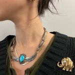 Vintage NAVAJO Native American Turquoise Silver Leaf Necklace/Choker Photo 8