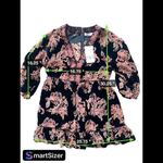 ZARA  Eileen Dress Womens‎ Medium Black Floral Velvet Ruffle Trim 3/4 Puff NWT Photo 2