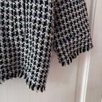 ZARA  Shacket Oversized Jacket Houndstooth Tweed Blue Fringe‎ Size Small Blazer Photo 9