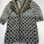 Gotta Chain Print Tunic Top Blouse‎ V Neck 3/4 Sleeve Black White Gray Size L Photo 0