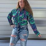 Vintage 80s 90s neon abstract geometric western cowgirl shirt MEDIUM Green Photo 0