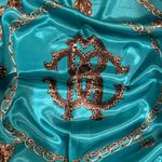 VINTAGE Leopard Print NWT TURQUOISE SQUAR SILKY SCARF hand rolled edges 35/35 Photo 2