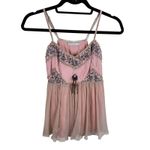 Saint Tropez Silk Pink Beaded Adjustable Strap Boho Beachy Tank Blouse Size S Photo 0