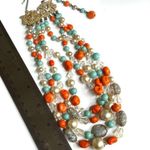 Blue Orange beaded triple strand vintage necklace Photo 7