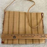 Woven Straw Purse Shoulder Bag Tan Brown Striped Square Button Hippie Beach Photo 5