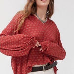 Urban Outfitters  Womens Argyle Diamond V-Neck High Low Hem Blouse Rust Medium‎ Photo 0