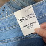 INC Denim high rise fashion basics shorts, embellished frayed hem, size 12 Photo 9
