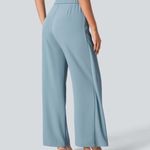 High Waisted Tie Side Wide Leg “Forget Me Not Light Blue” Work Pants Blue Size L Photo 3