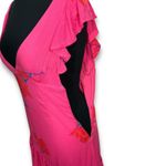 Free People  Shes a Waterfall Dress Size 0 Hot Pink Floral Ruffle Sleeve Midi Photo 2