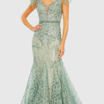 Mac Duggal 79230 Embellished Feather Cap Sleeve Illusion Neck Trumpet Gown Photo 0