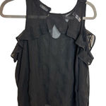 Cold Shoulder Ruffle Blouse Black Sheer Embroidery Elegant Sleeveless Top Photo 0