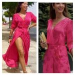 ZARA Women's Floral Jacquard Long Sleeve Tie Waist Long Wrap Dress Fuchsia Sz XS Photo 0