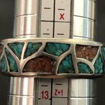 Sterling Silver Southwest Native Crushed Turquoise Coral Mosaic Ring Sz 12-1/2 Photo 8