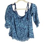Aerie  AE Womens S Cold Shoulder Tassel Tie Hippie Boho Peasant Top Blue Swirl Photo 5